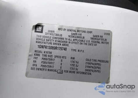 2009 Chevrolet Tahoe Commercial Fleet из США, поврежденный, VIN 1GNFK13089R179748